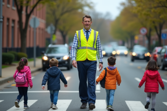 Agent de sécurité guidant des enfants à l'école