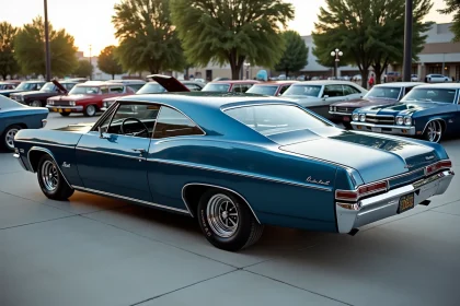 Chevrolet Impala 1967 4 portes hardtop bleu nuit en parfait état lors d'un salon de voitures anciennes