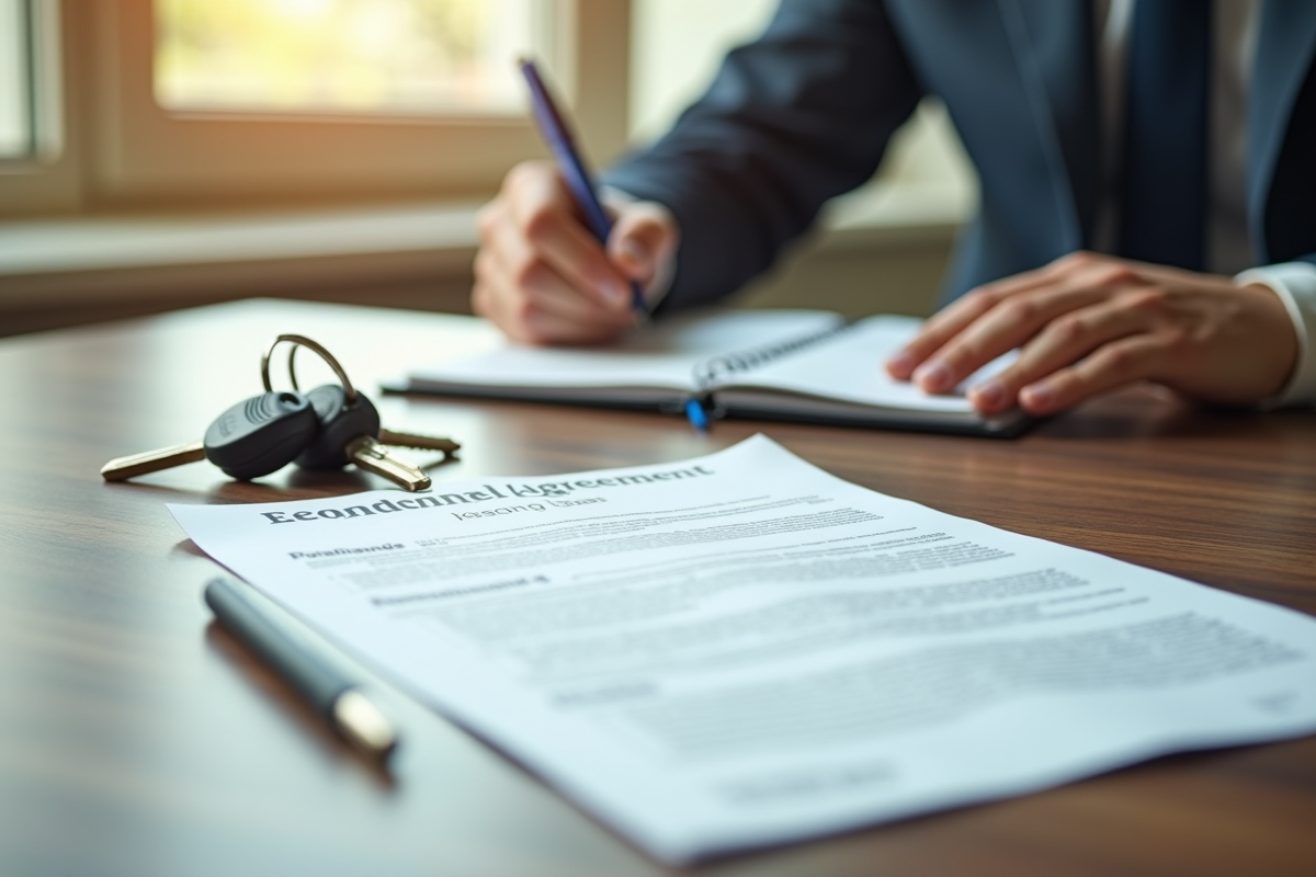 Clés de voiture et contrat de leasing sur un bureau en bois
