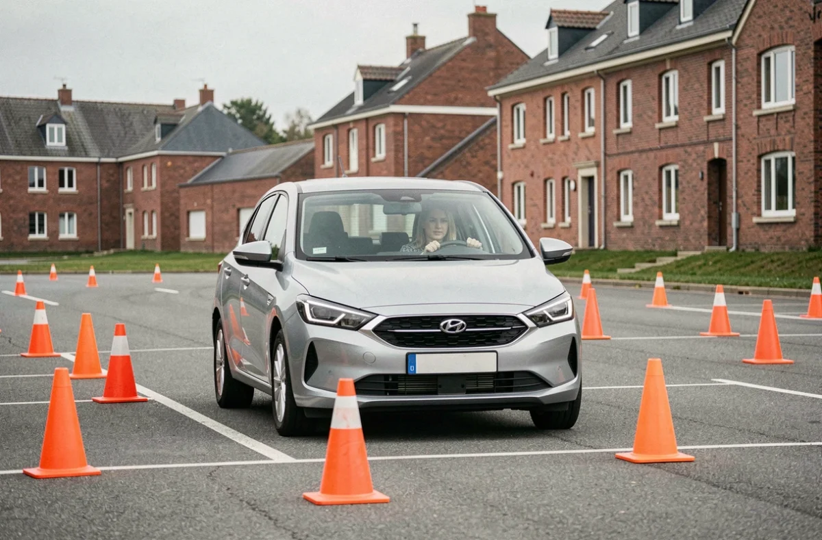 Élève effectuant des créneaux sur un circuit de manœuvres à Wambrechies, Club Driving Wambrechies