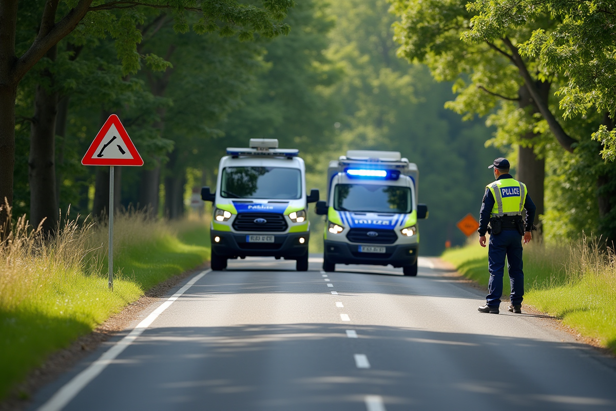 Contrôle de police dans la campagne française en journée