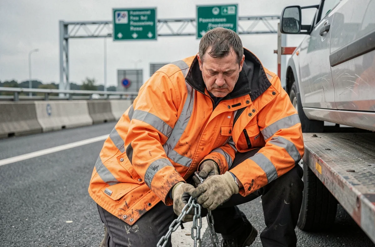 Dépanneuse chargeant un véhicule accidenté sur le bord de la rocade de Rennes après un accident de la route