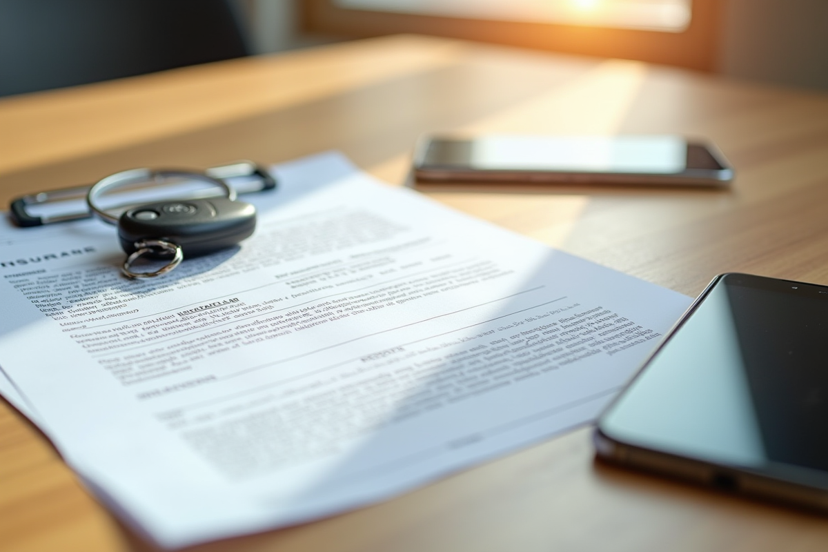 Documents d assurance et clés de voiture sur bureau ensoleille