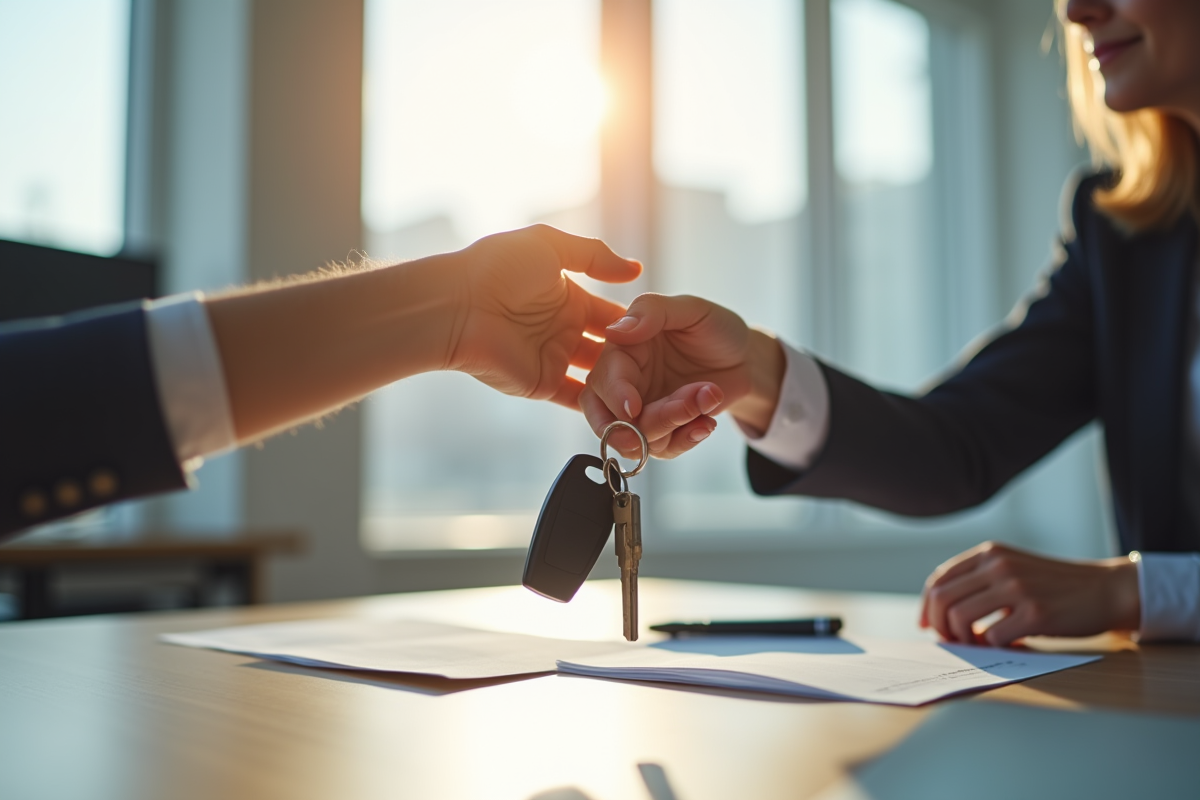 Personne remettant des clés de voiture dans un bureau lumineux