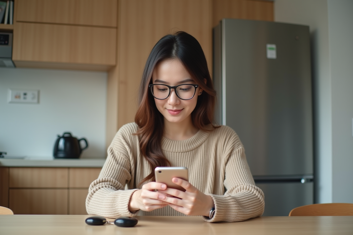 Femme installant une application de navigation sur son smartphone