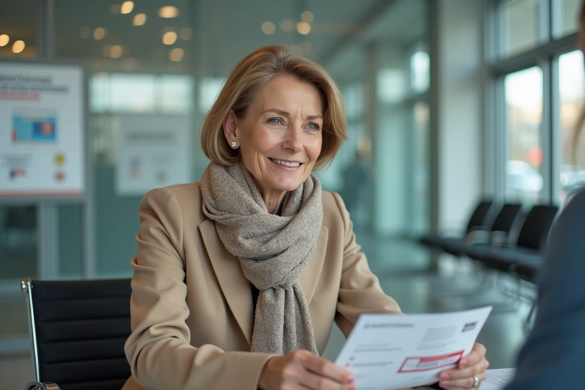 Femme fran&ccedil;aise discutant avec un agent dans un bureau de carte grise