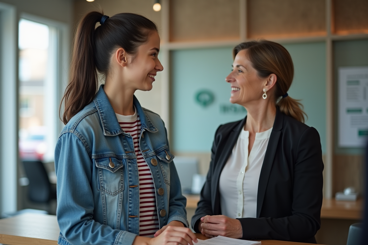 Jeune femme discutant avec une agente d