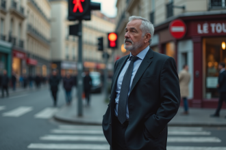 Homme français en costume attendant au passage piétons