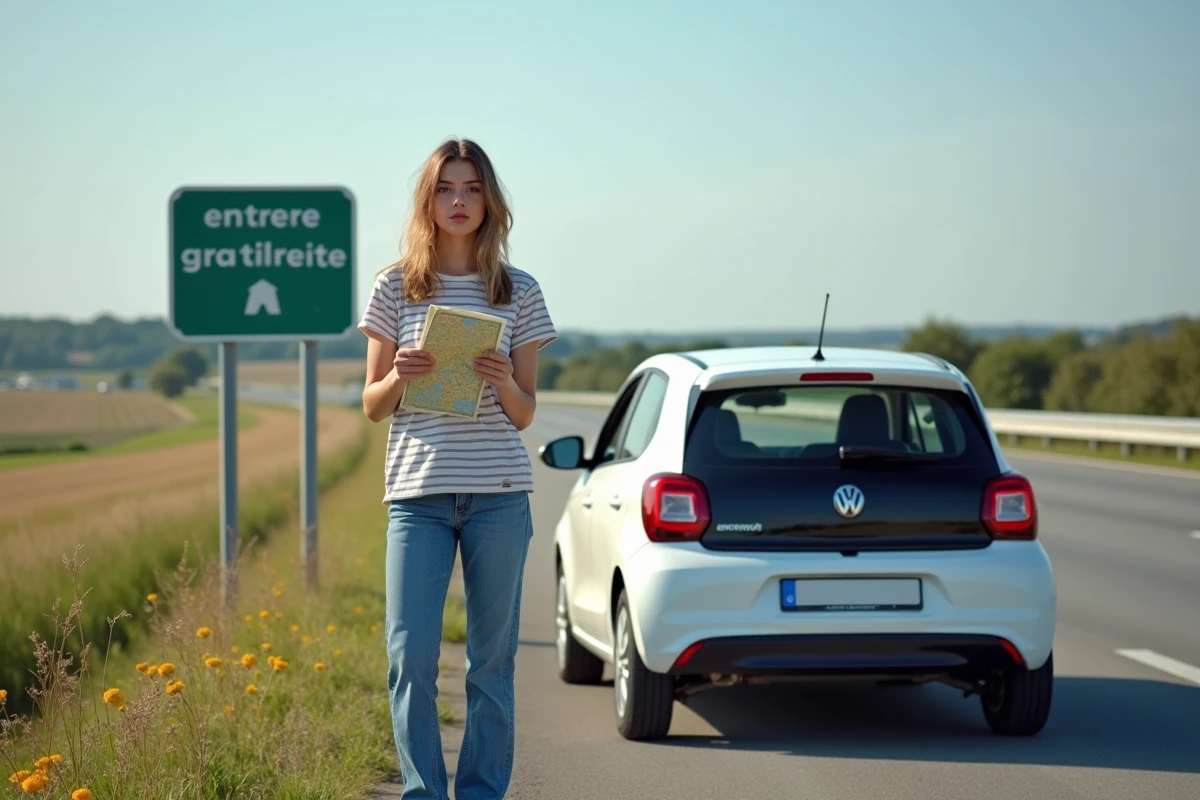 Jeune femme avec carte pr&egrave;s d