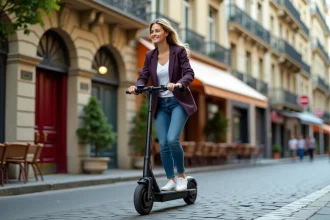 Jeune femme en scooter dans une rue parisienne