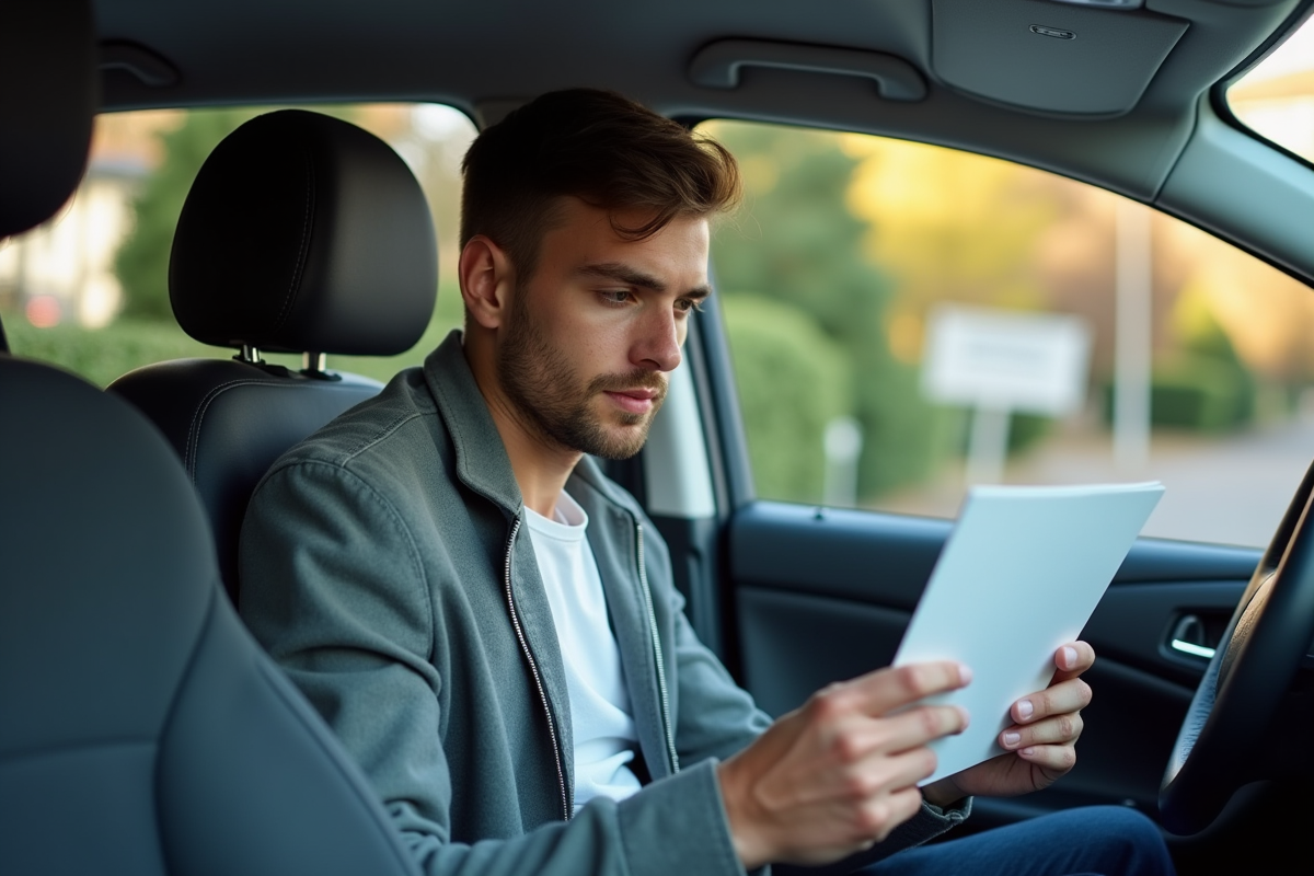 Jeune homme vérifiant son contrat d