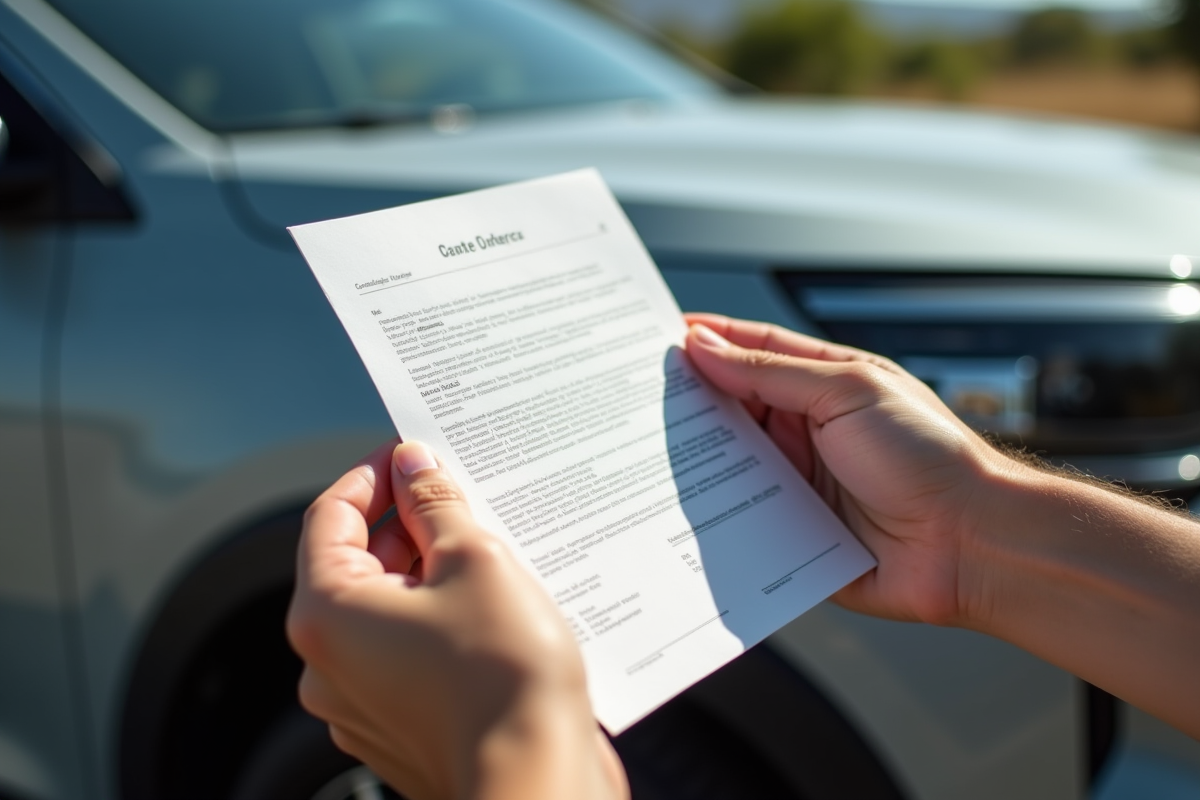 Main posant une carte grise à côté d