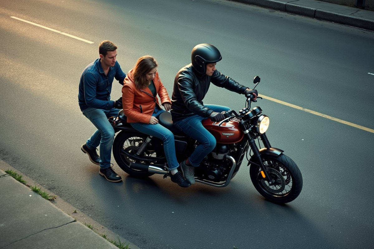 Vue aérienne d une moto avec sidecar en ville avec deux personnes