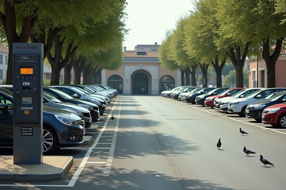 Parking municipal à ciel ouvert avec horodateur près de la gare de Valence