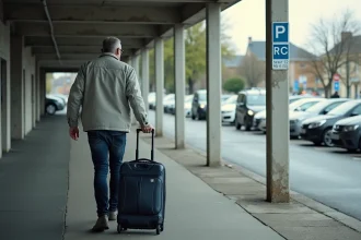 Voyageur avec valise cherchant un parking près de la gare de Valence