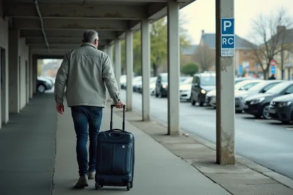 Voyageur avec valise cherchant un parking près de la gare de Valence