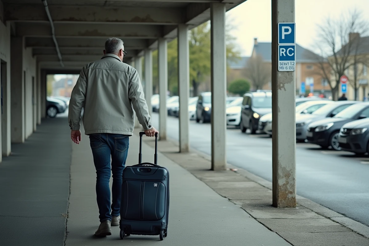 Voyageur avec valise cherchant un parking près de la gare de Valence