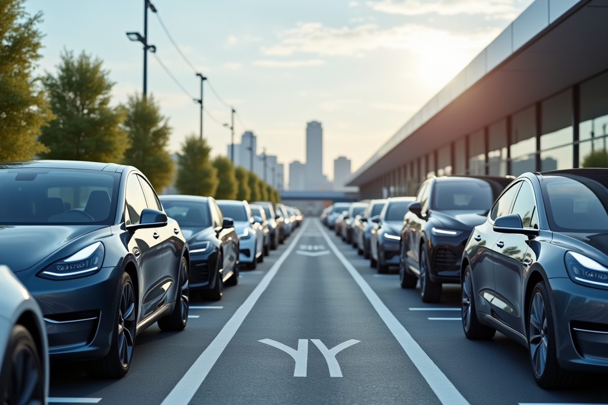 Parking de concessionnaire avec voitures hybrides rechargeables
