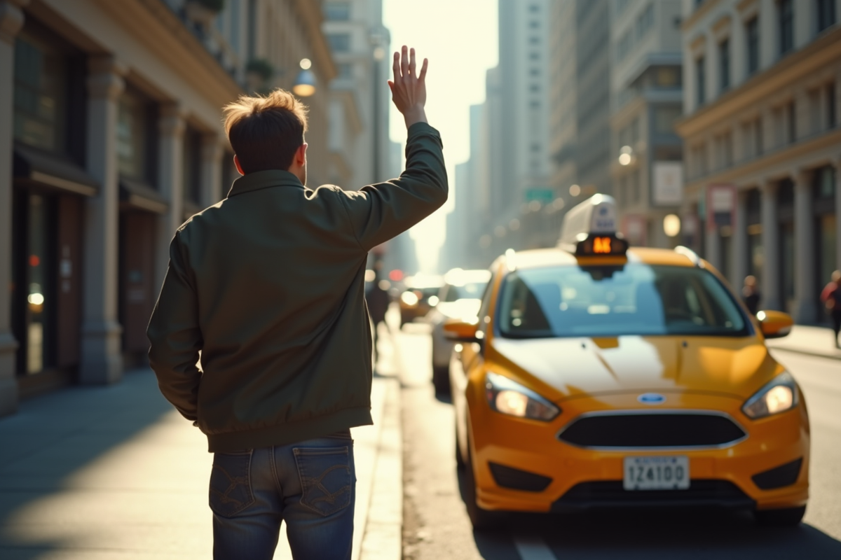 Person faisant signe pour un taxi refusé en ville