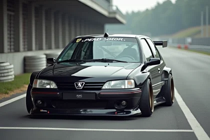 Peugeot 306 préparée pour la piste avec kit Maxi en paddock de circuit automobile amateur