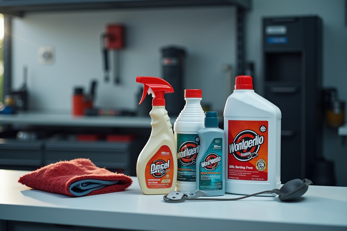 Produits de nettoyage pour moteur diesel sur un plan rapproché