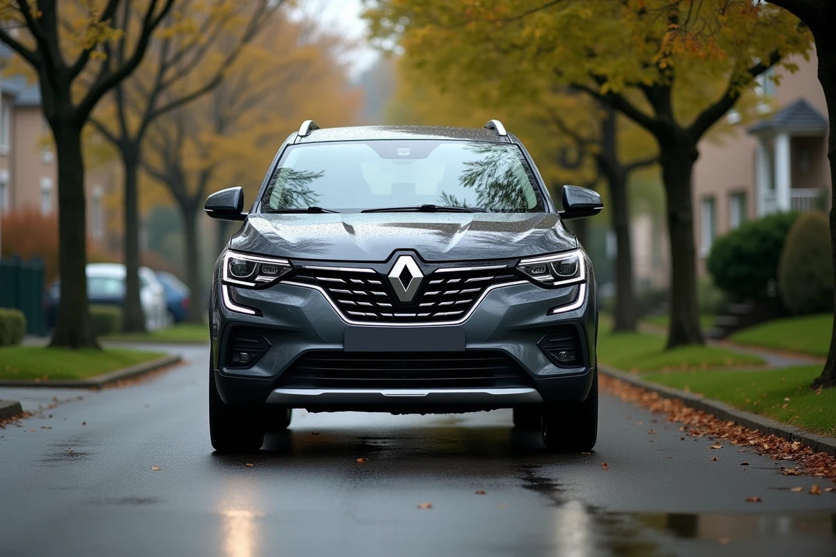 SUV Renault Austral avec moteur TCe garé dans une rue résidentielle sous un ciel nuageux