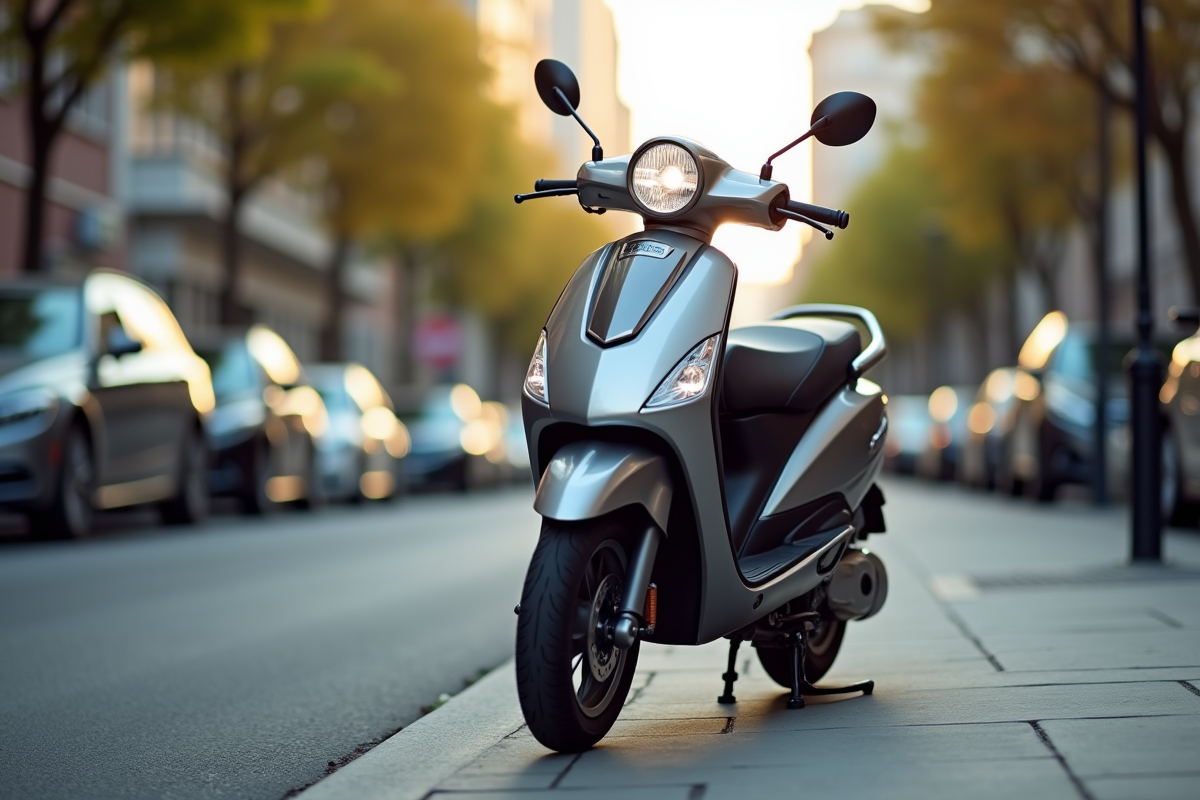Scooter 125cc moderne stationne en ville en journée