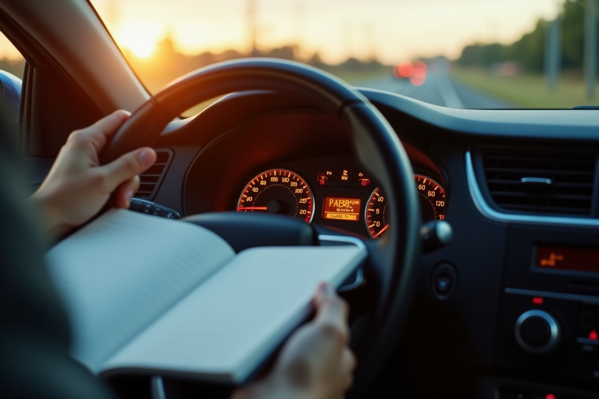 Tableau de bord de voiture avec odomètre en focus
