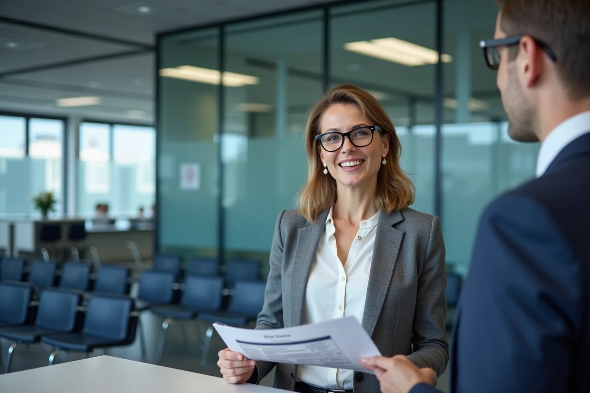 Femme présentant un document de vérification de permis de conduire dans une préfecture française en 2026