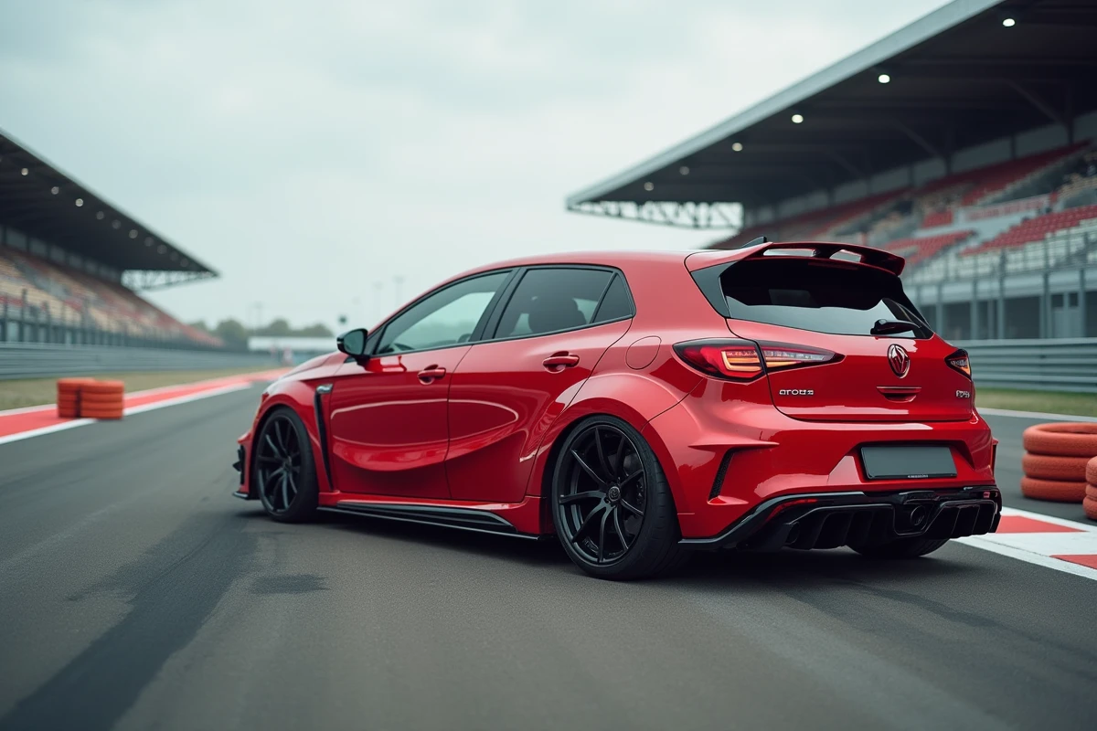 Voiture sportive reprogrammée par Shiftech sur le circuit, prête pour une session piste intensive